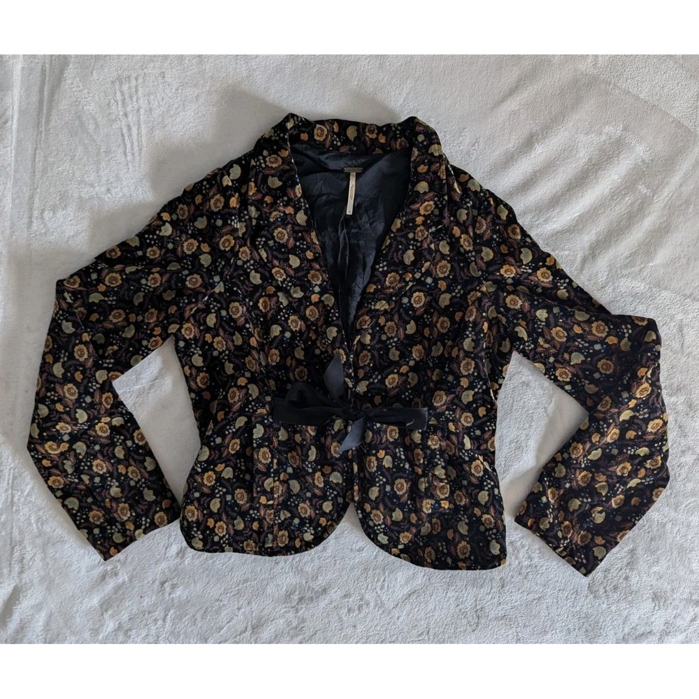 Anthropologie Black Floral Velvet Blazer